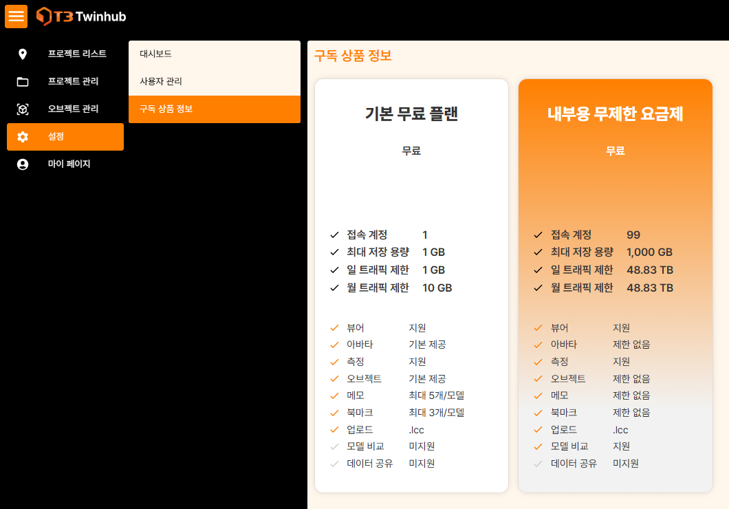 구독 상품 정보 화면